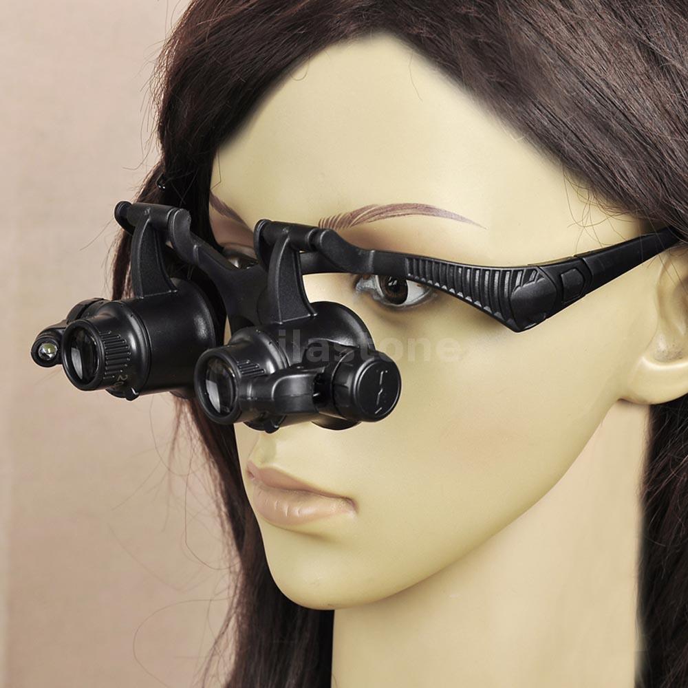 20x Led Magnifier Double Eye Glasses Loupe Lens Jeweler Watch Repair 10x 15x 25x Ebay