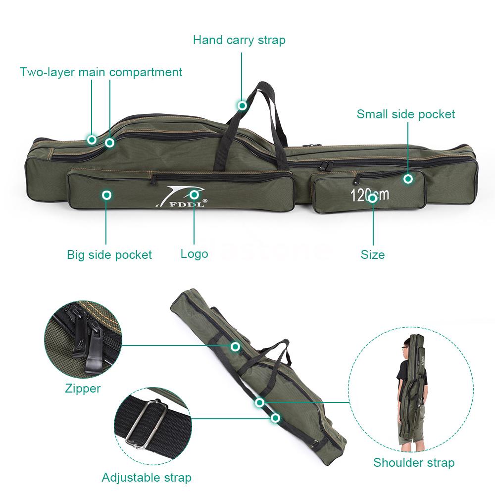 Portable Fishing Rod Carrier Canvas Pole Tools Tackle Bag 